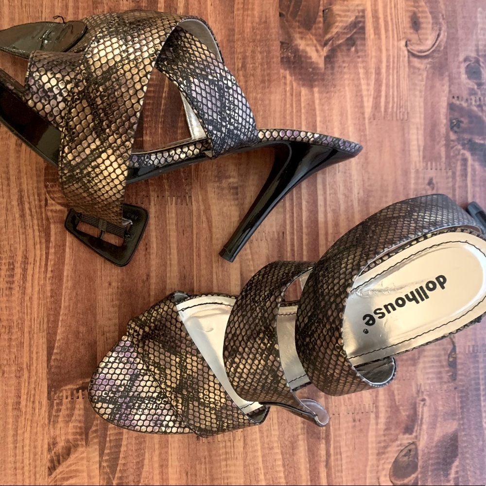 Metallic Python Print, Never Worn Ankle Wrap Heel… - image 1